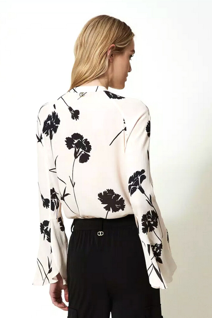 TWINSET Twinset blouse in floral print / bloemprint room Wit / Zwart
