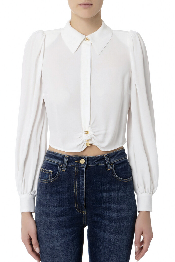 ELISABETTA FRANCHI Elisabetta Franchi cropped blouse with charms and puff sleeve White