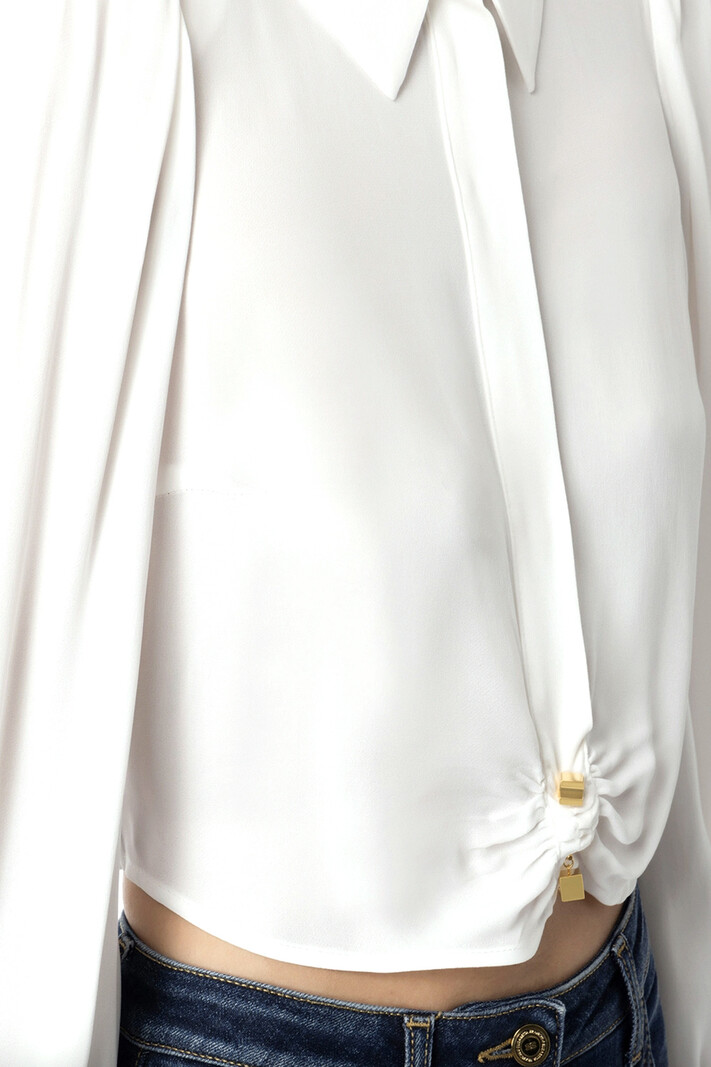 ELISABETTA FRANCHI Elisabetta Franchi cropped blouse met bedeltjes en pofmouw Wit