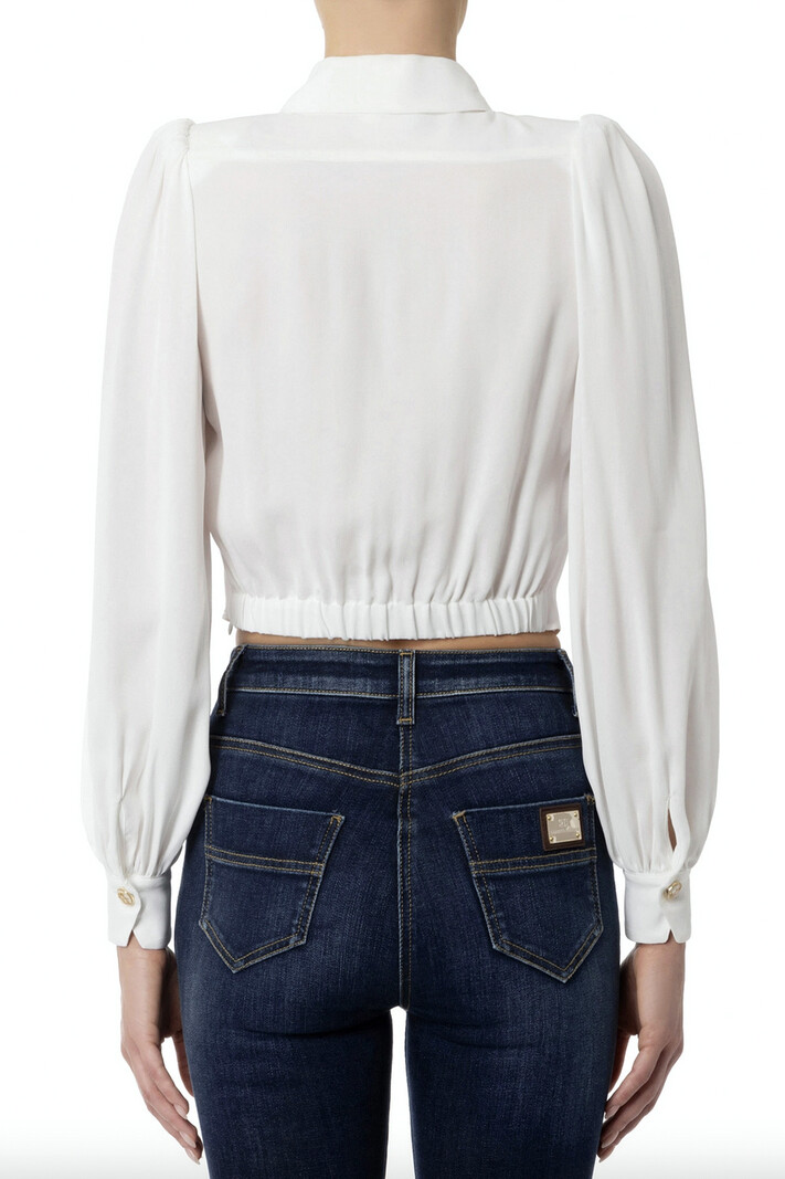 ELISABETTA FRANCHI Elisabetta Franchi cropped blouse met bedeltjes en pofmouw Wit