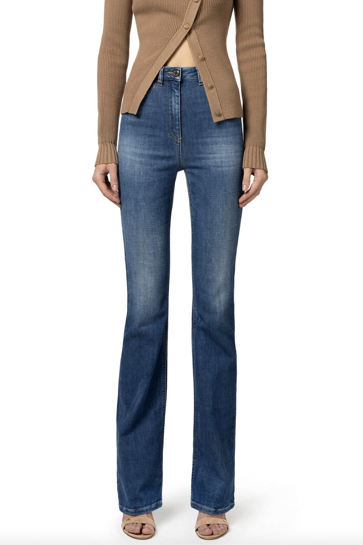 ELISABETTA FRANCHI Elisabetta Franchi jeans flaired with logo plate on the back Blue