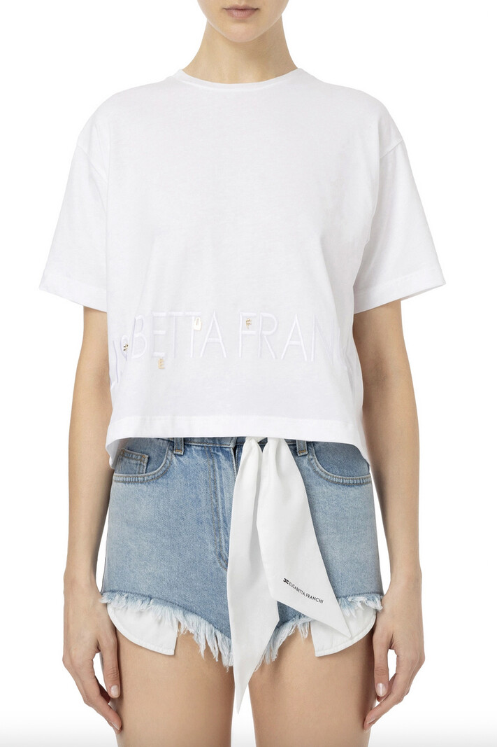 ELISABETTA FRANCHI Elisabetta Franchi tshirt met logo en bedeltjes Wit