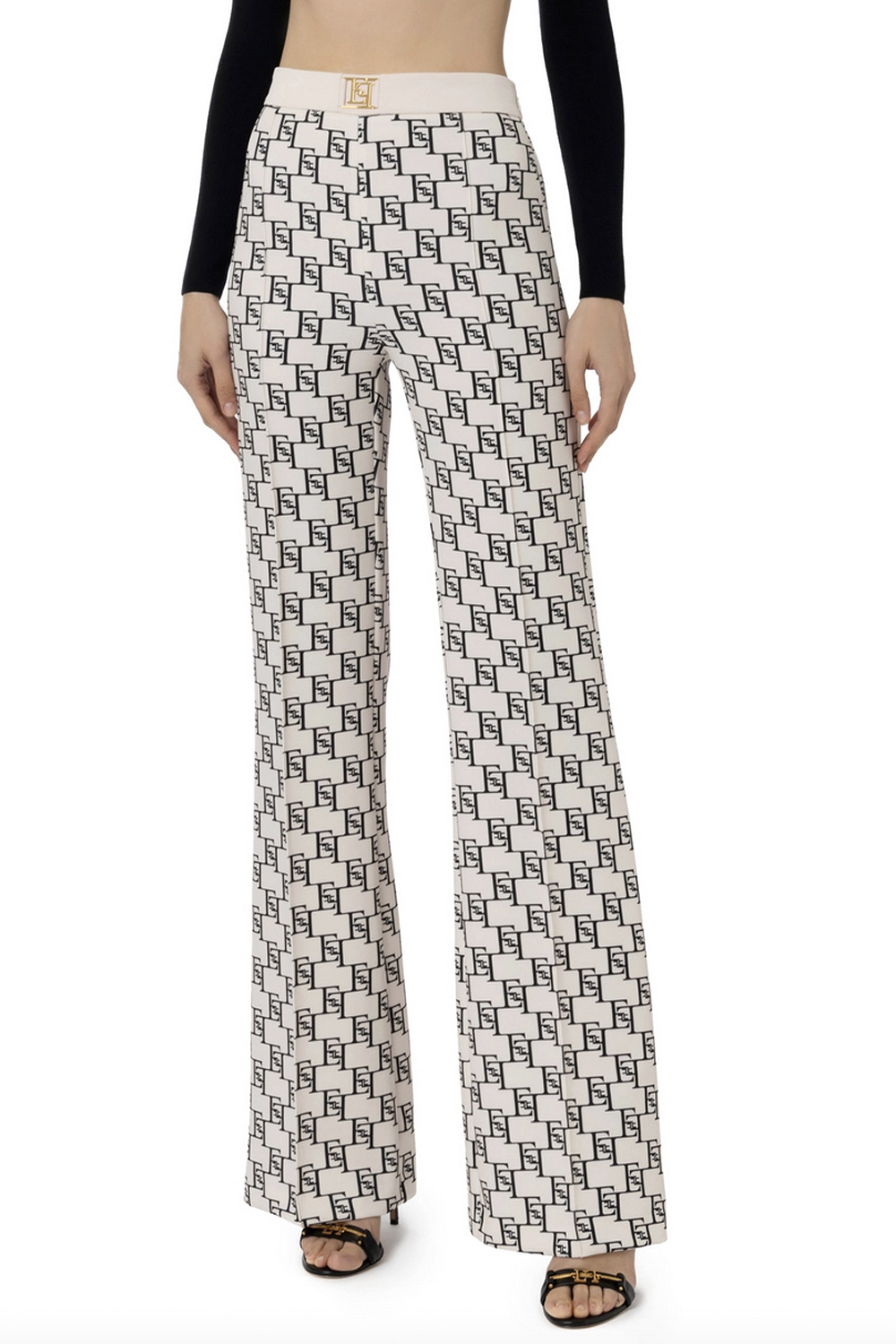 ELISABETTA FRANCHI Elisabetta Franchi pantalon in logo print zwart met room Wit