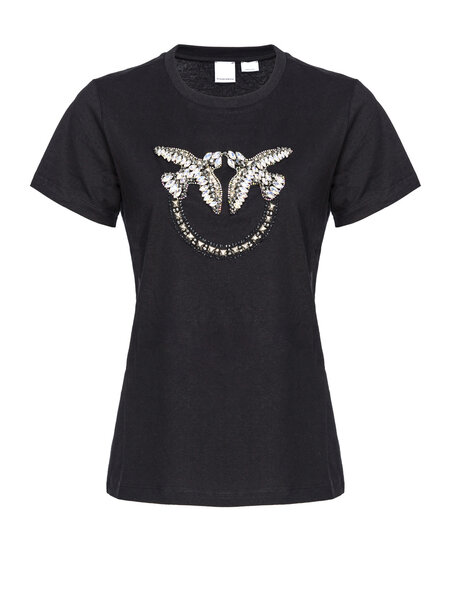 PINKO Pinko t-shirt met love birds logo in strass Zwart