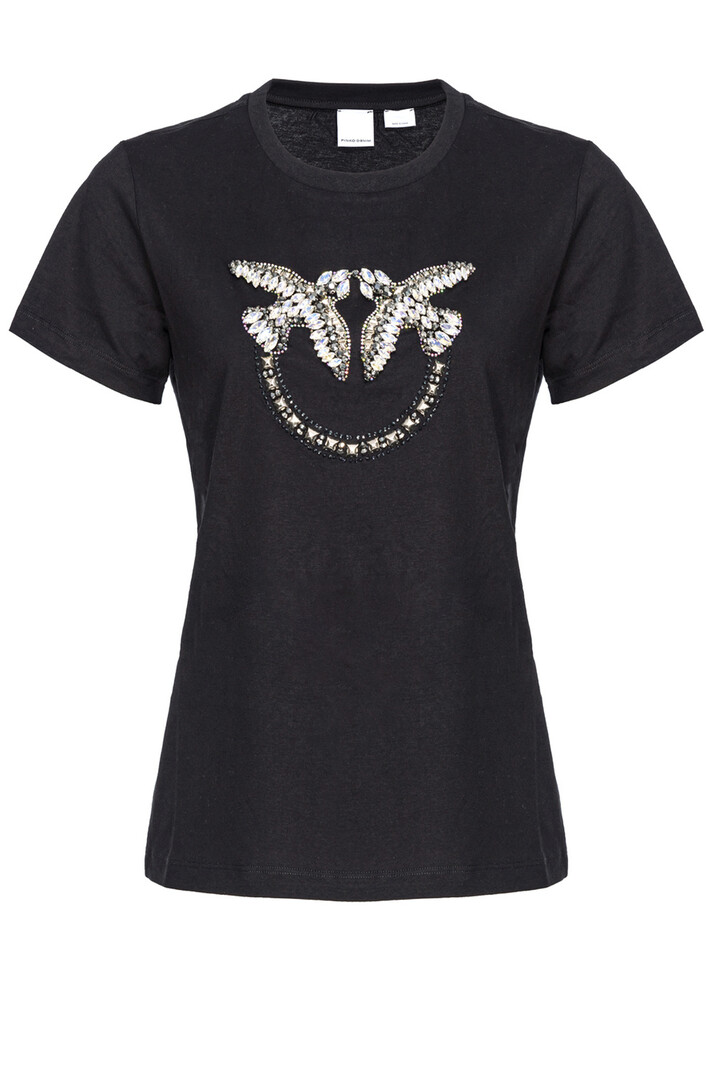 PINKO Pinko t-shirt with love birds logo in rhinestones Black