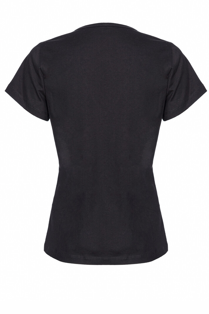 PINKO Pinko V-neck tshirt with rhinestone logo on chest Black