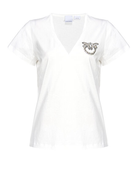 PINKO Pinko V-neck tshirt with rhinestone logo on chest White