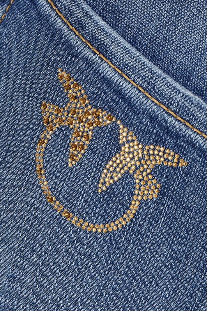 PINKO Pinko flaired jeans met love birds logo op achterzak in steentjes Blauw