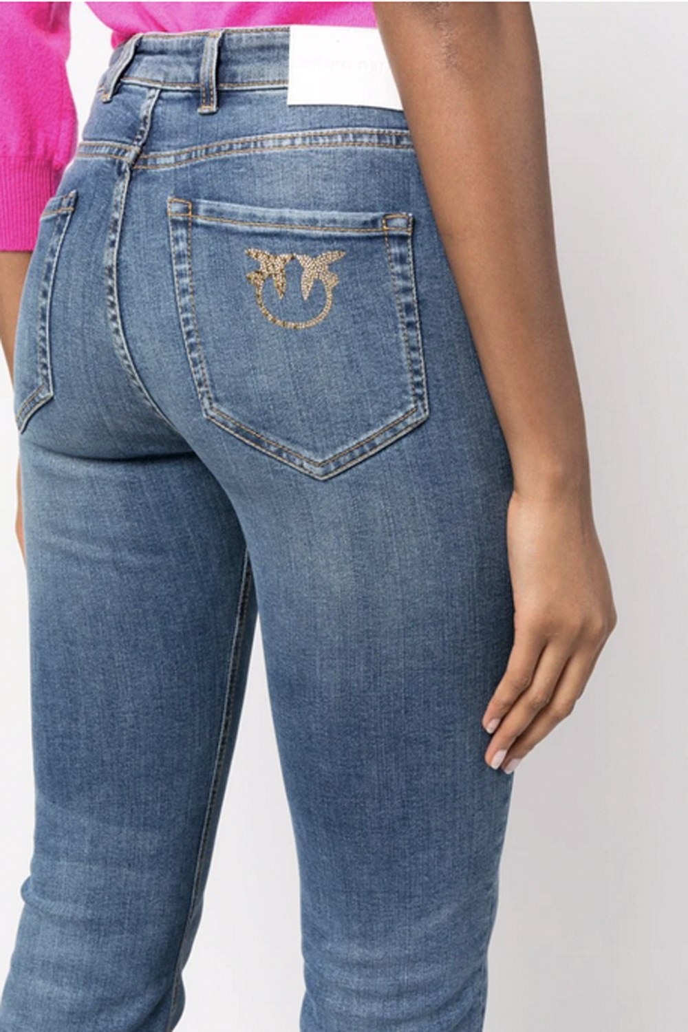 PINKO Pinko flaired jeans met love birds logo op achterzak in steentjes Blauw