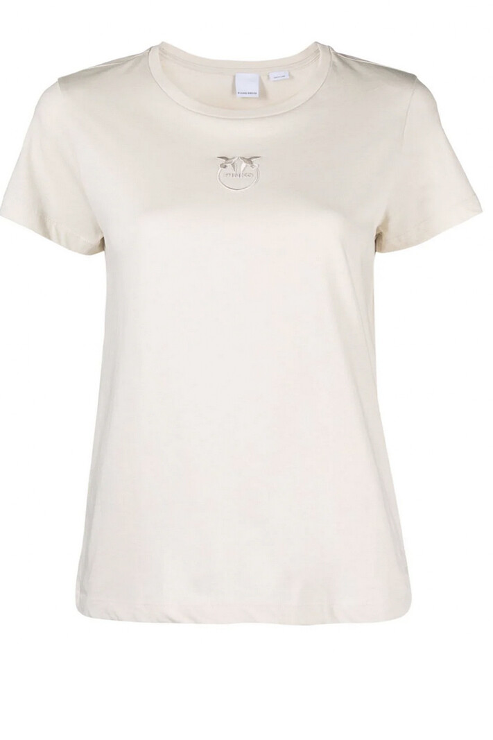 PINKO Pinko tshirt met logo in op borst geborduurd licht Beige