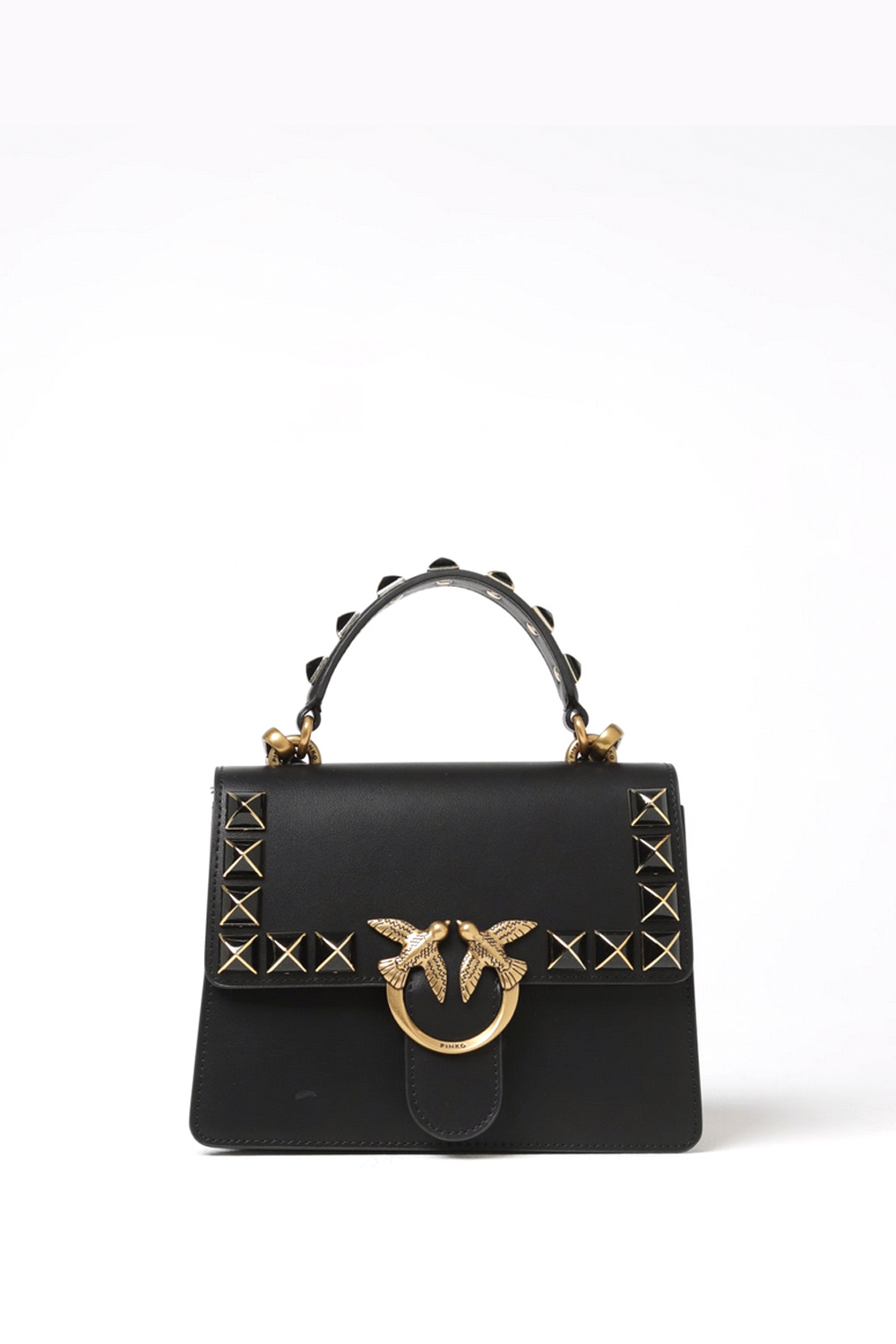 PINKO Pinko tas / bag mini love one top met gouden studs Zwart