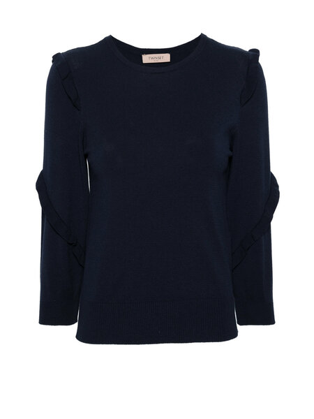 TWINSET Twinset sweater / sweatshirt with 3/4 sleeve and ruffles Blue