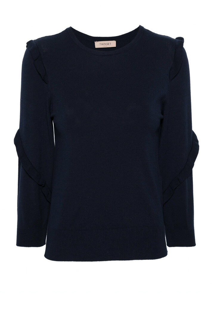 TWINSET Twinset trui / sweater met 3/4 mouw en ruches Blauw