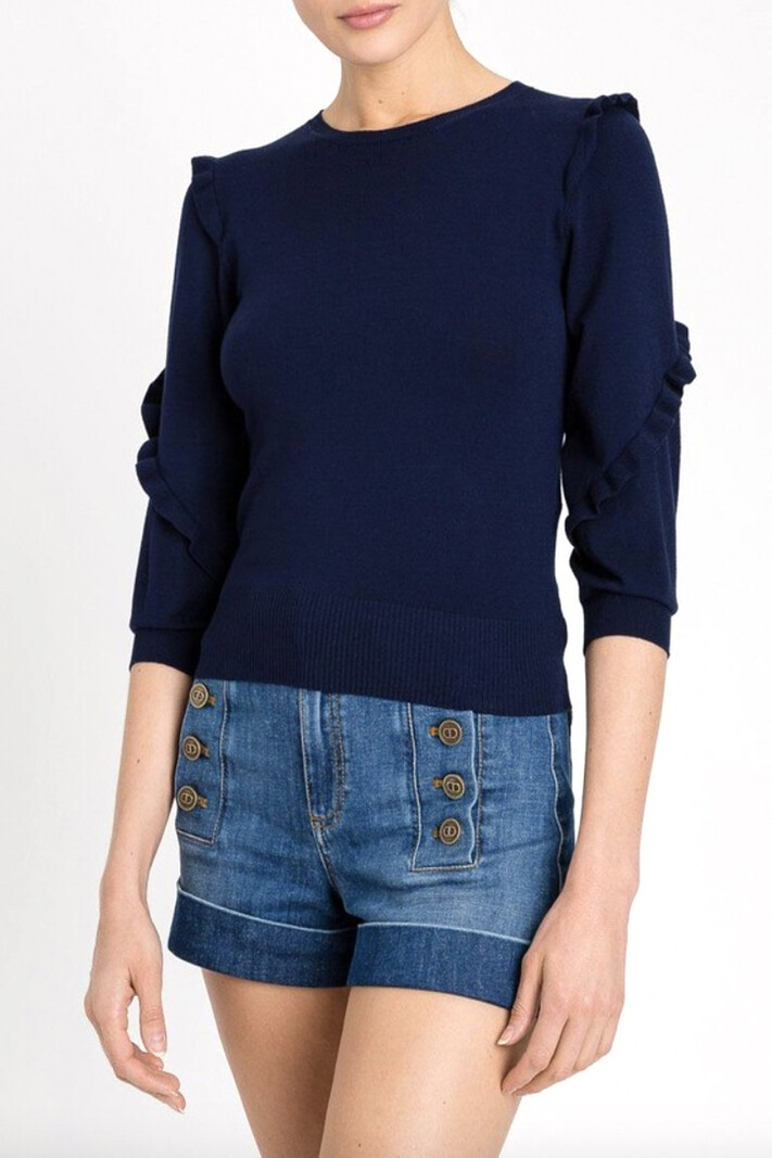 TWINSET Twinset sweater / sweatshirt with 3/4 sleeve and ruffles Blue