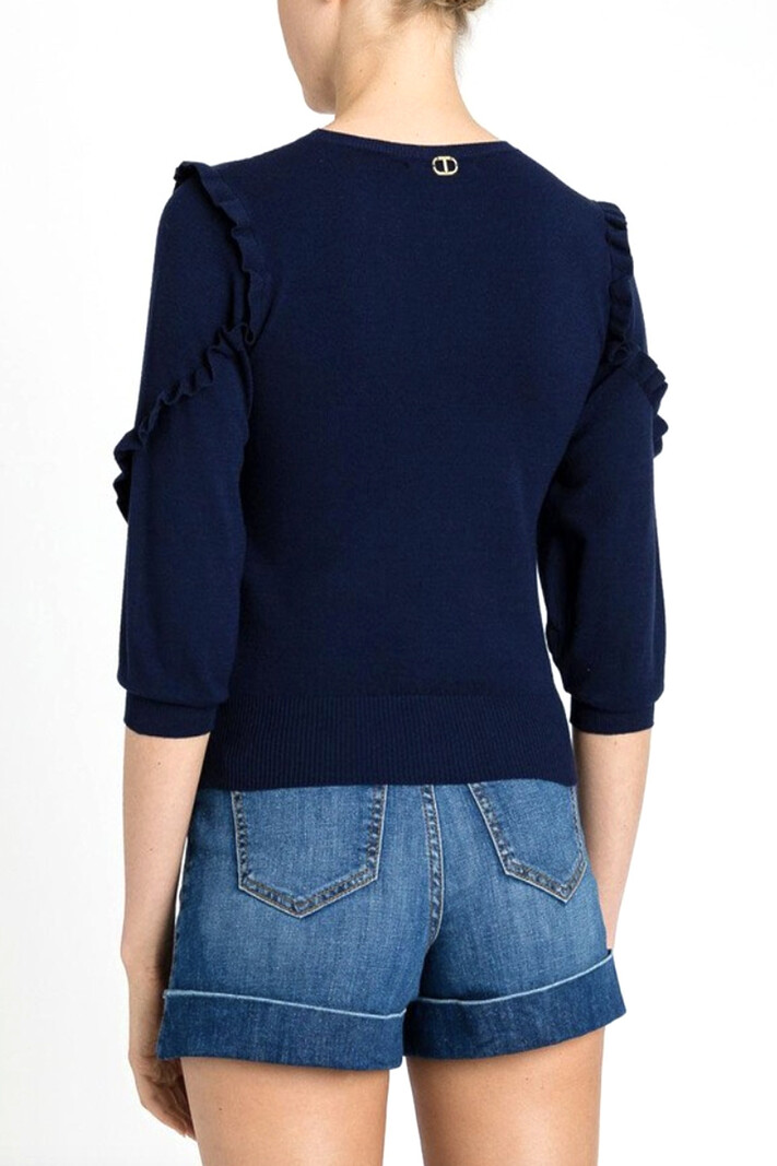 TWINSET Twinset sweater / sweatshirt with 3/4 sleeve and ruffles Blue