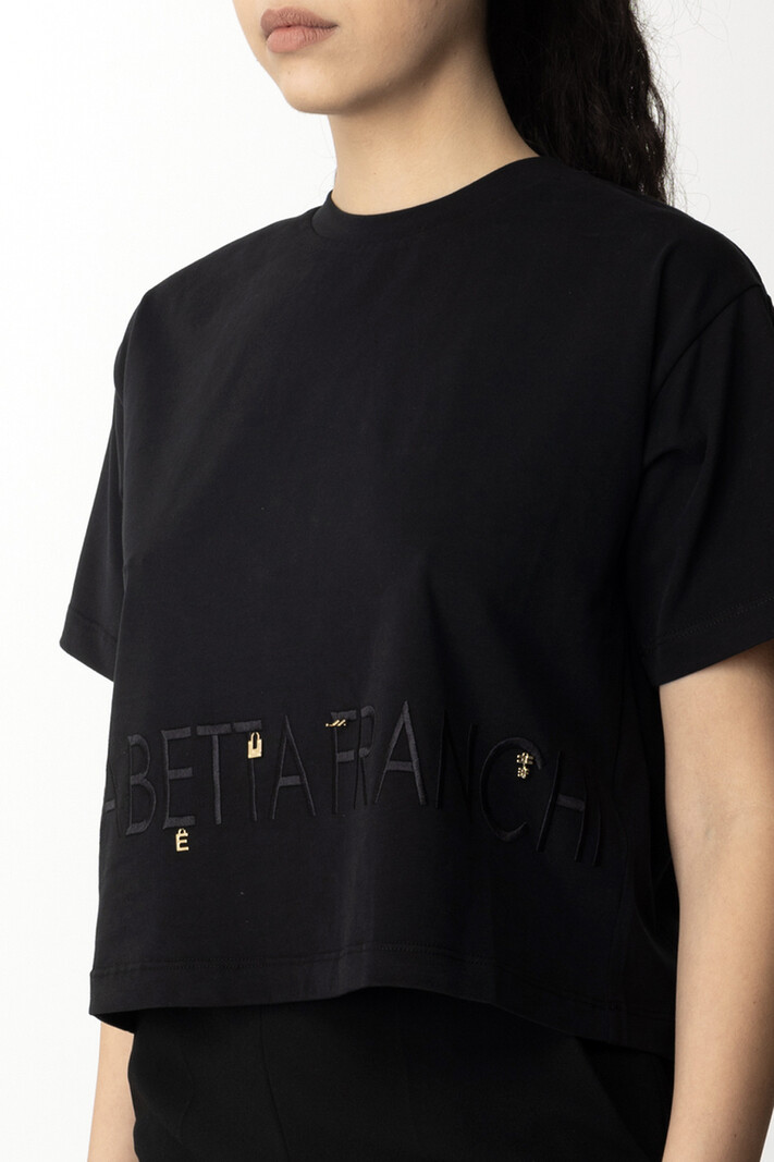 ELISABETTA FRANCHI Elisabetta Franchi tshirt met logo en bedeltjes Zwart