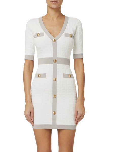 ELISABETTA FRANCHI Elisabetta Franchi dress with gray trim and gold buttons White