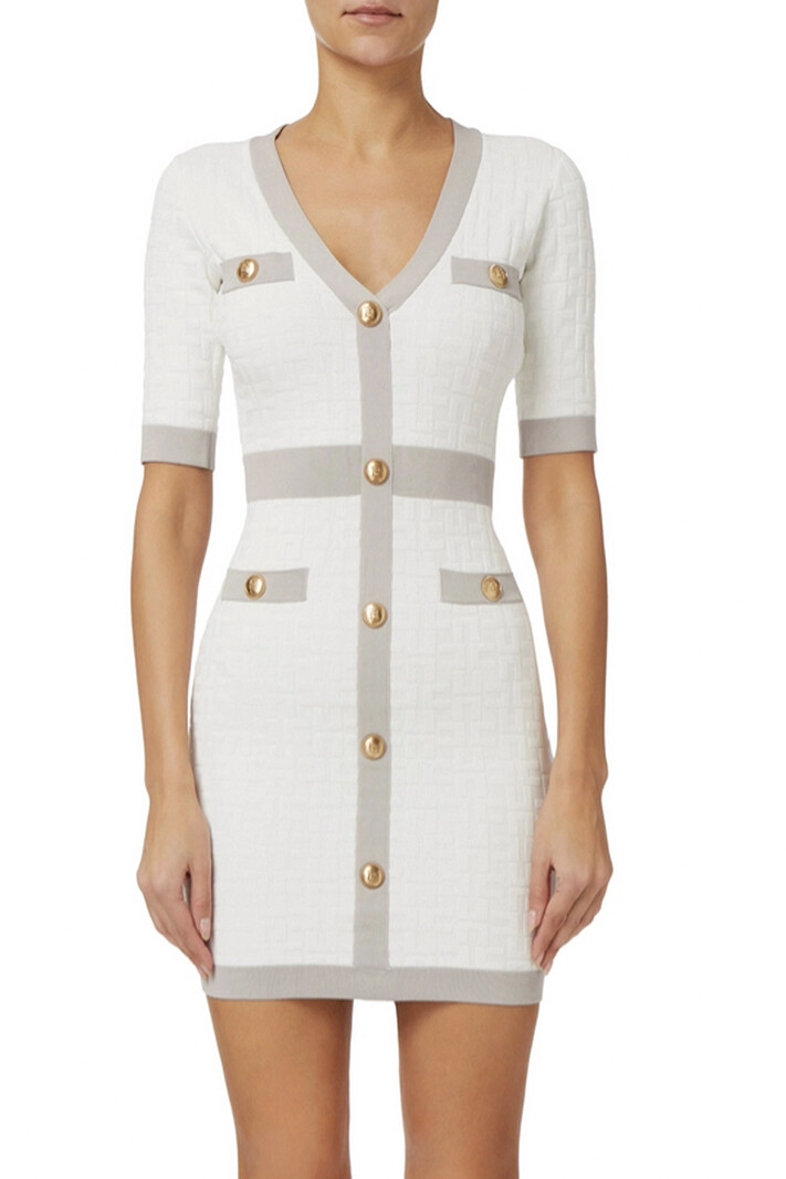 ELISABETTA FRANCHI Elisabetta Franchi dress with gray trim and gold buttons White