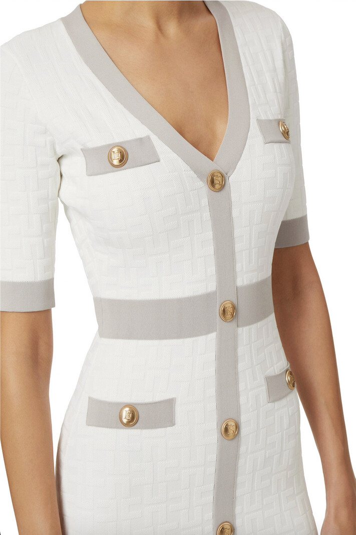 ELISABETTA FRANCHI Elisabetta Franchi dress with gray trim and gold buttons White