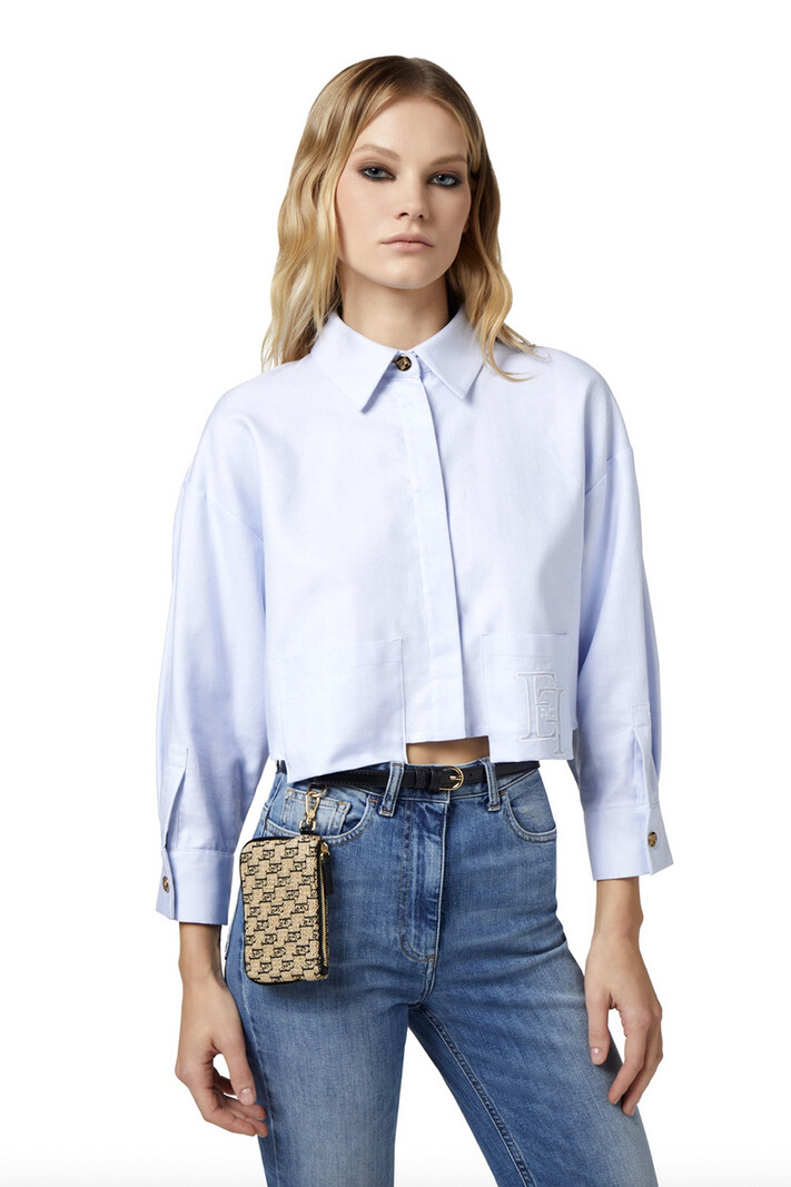 ELISABETTA FRANCHI Elisabetta Franchi cropped blouse / korte blouse licht Blauw