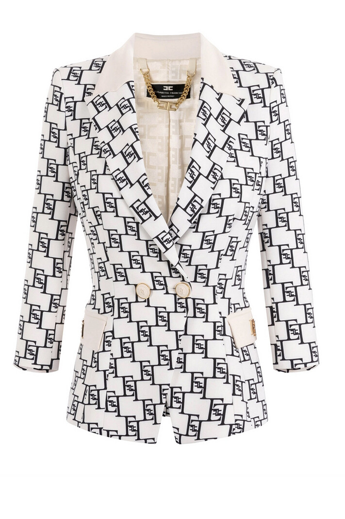 ELISABETTA FRANCHI Elisabetta Franchi blazer / colbert in logo print Burro / room Wit