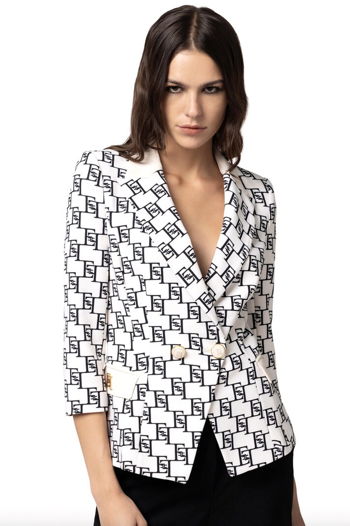 ELISABETTA FRANCHI Elisabetta Franchi blazer / jacket in logo print Burro / cream White