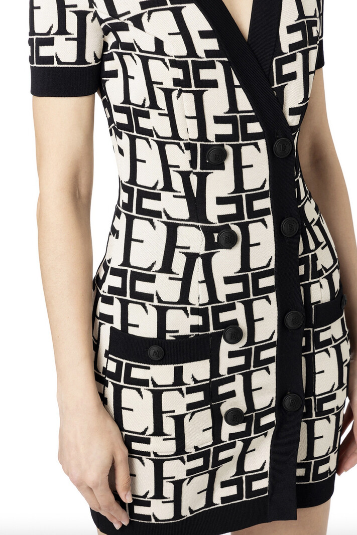 ELISABETTA FRANCHI Elisabetta Franchi dress with lettering logo print Burro / Nero Black White