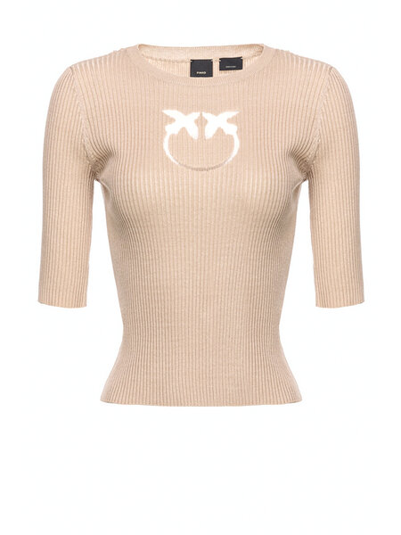 PINKO Pinko knit top with transparent logo Beige / Nude