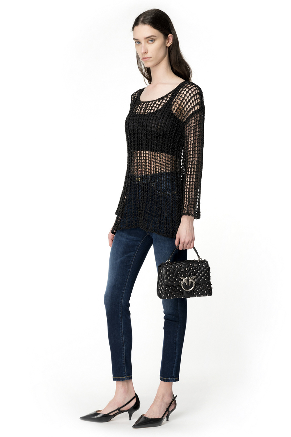 PINKO Pinko jeans skinny strech met logo op broekzak donker Blauw