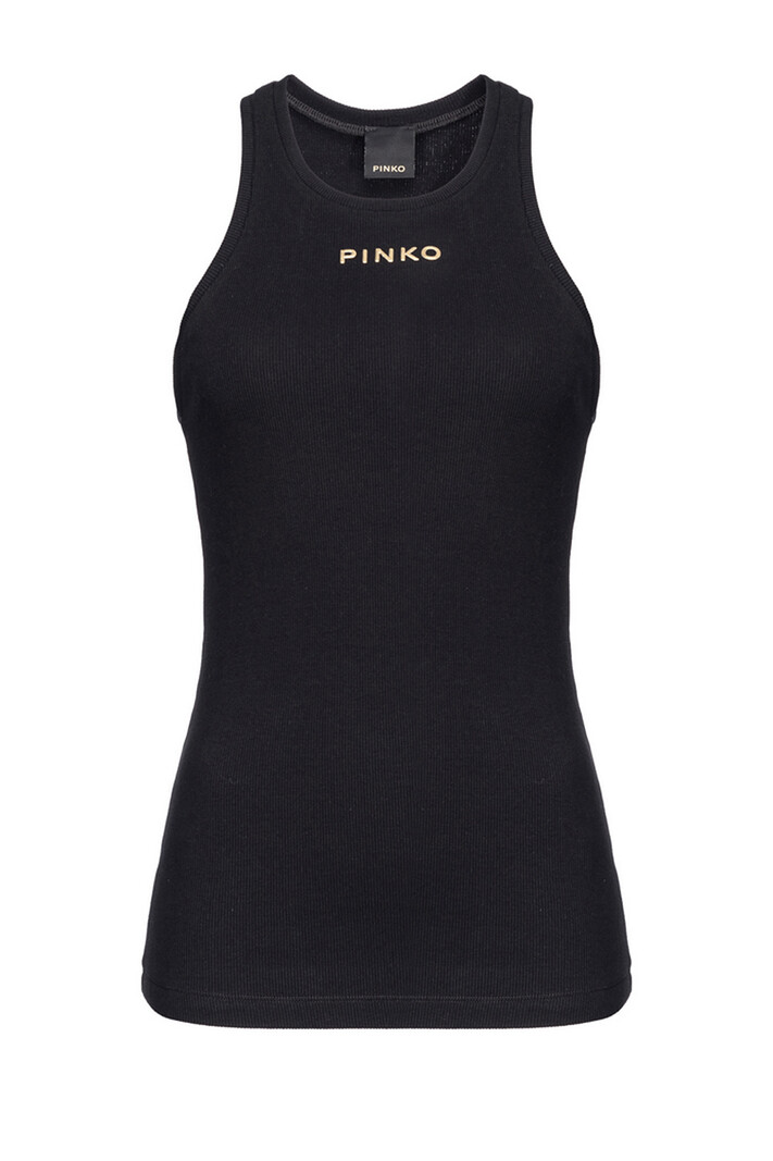 PINKO Pinko tank top met gouden logo Zwart