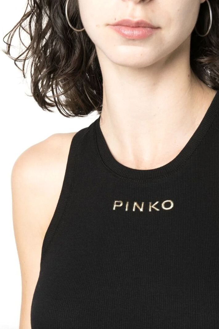 PINKO Pinko tank top met gouden logo Zwart