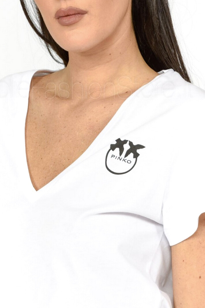 PINKO Pinko tshirt V hals met zwart logo Wit