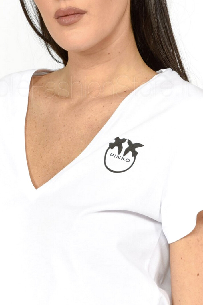 PINKO Pinko tshirt V neck with black logo White