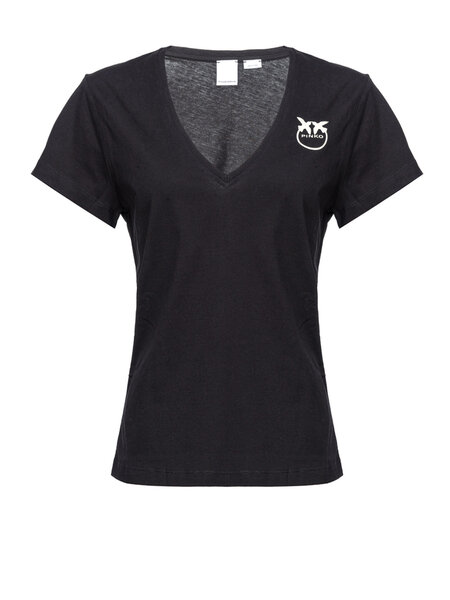 PINKO Pinko tshirt V hals met wit logo Zwart