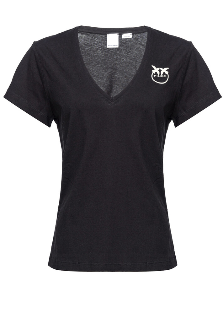 PINKO Pinko tshirt V hals met wit logo Zwart