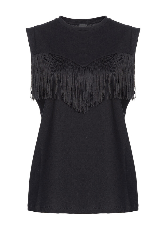 PINKO Pinko sleeveless tshirt with fringes Black