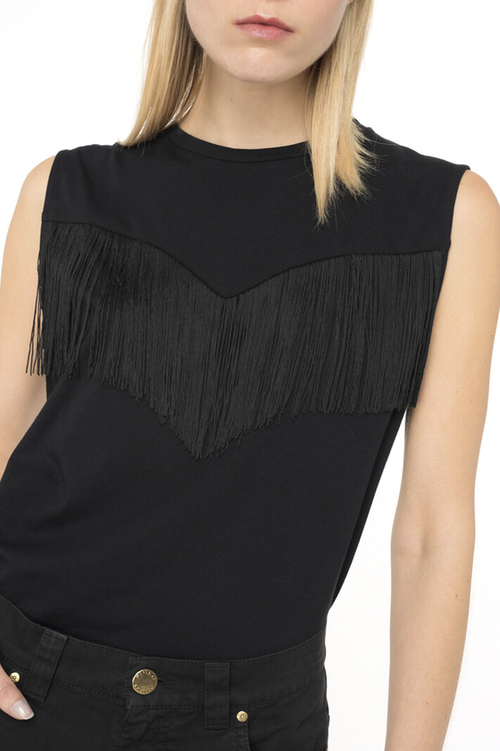 PINKO Pinko sleeveless tshirt with fringes Black