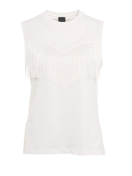 PINKO Pinko sleeveless tshirt with fringes White