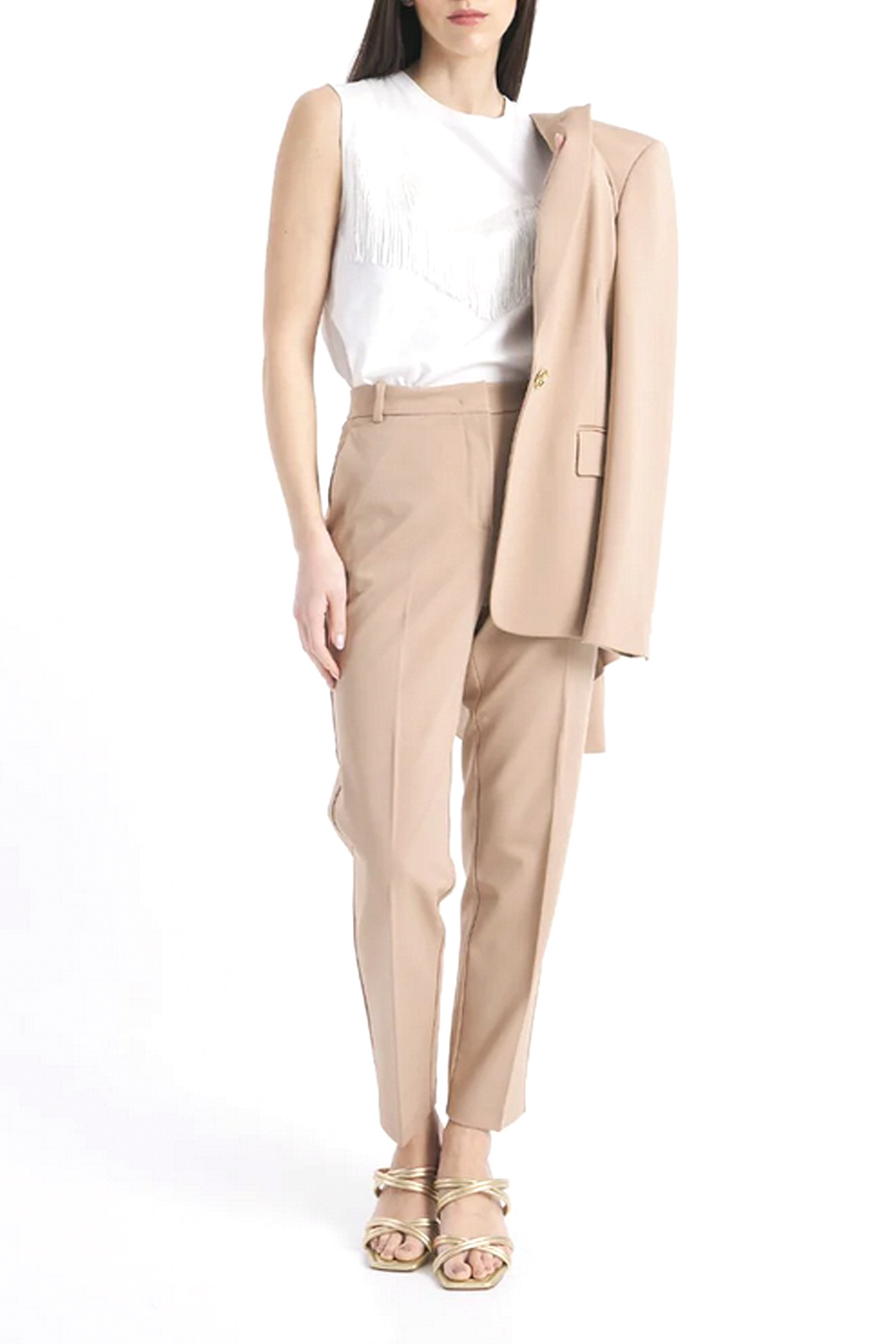 PINKO Pinko sleeveless tshirt with fringes White