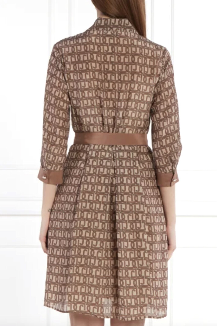 LIU JO Liu Jo dress with gold buttons and logo print in Beige / Brown