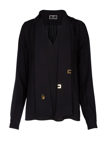 ELISABETTA FRANCHI Elisabetta Franchi blouse met sjaal en gouden details Zwart