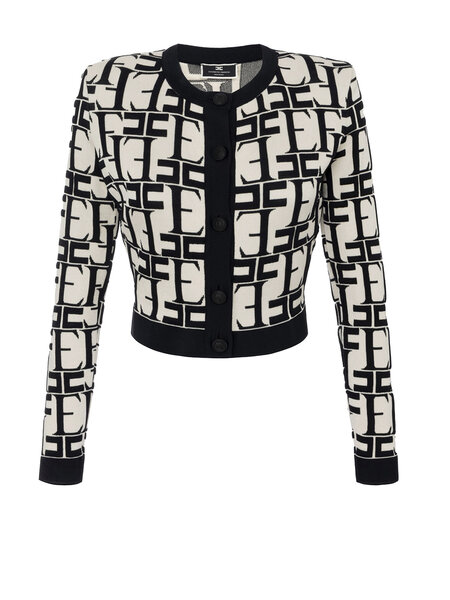 ELISABETTA FRANCHI Elisabetta Franchi short cardigan in logo Pint Black / White