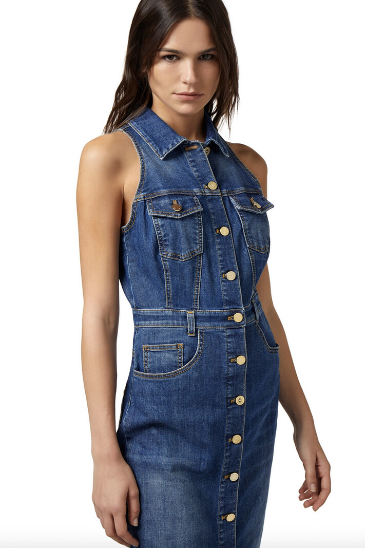 ELISABETTA FRANCHI Elisabetta Franchi denim dress met gouden knopen Blauw