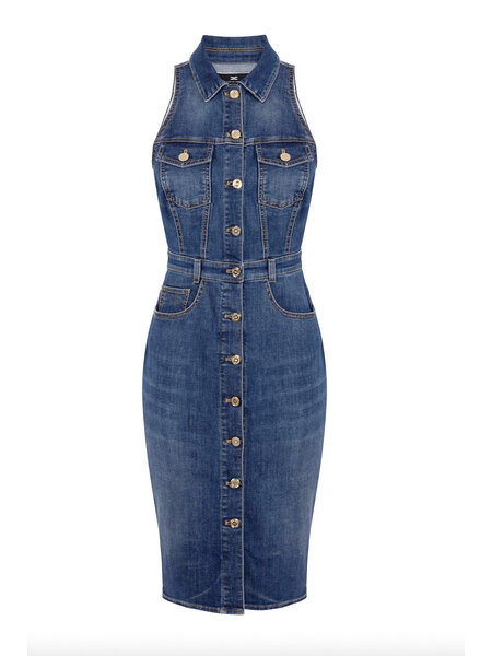 ELISABETTA FRANCHI Elisabetta Franchi denim dress met gouden knopen Blauw