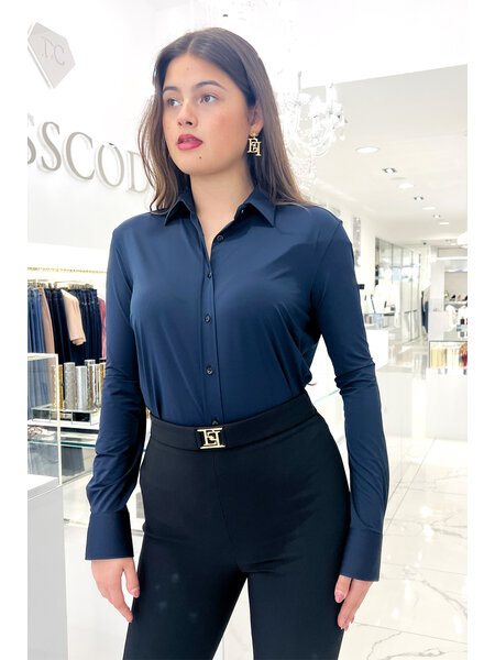 XACUS Xacus Woman / Dames Active blouse Sara - Italiaans Slim Fit - Navy / Blauw