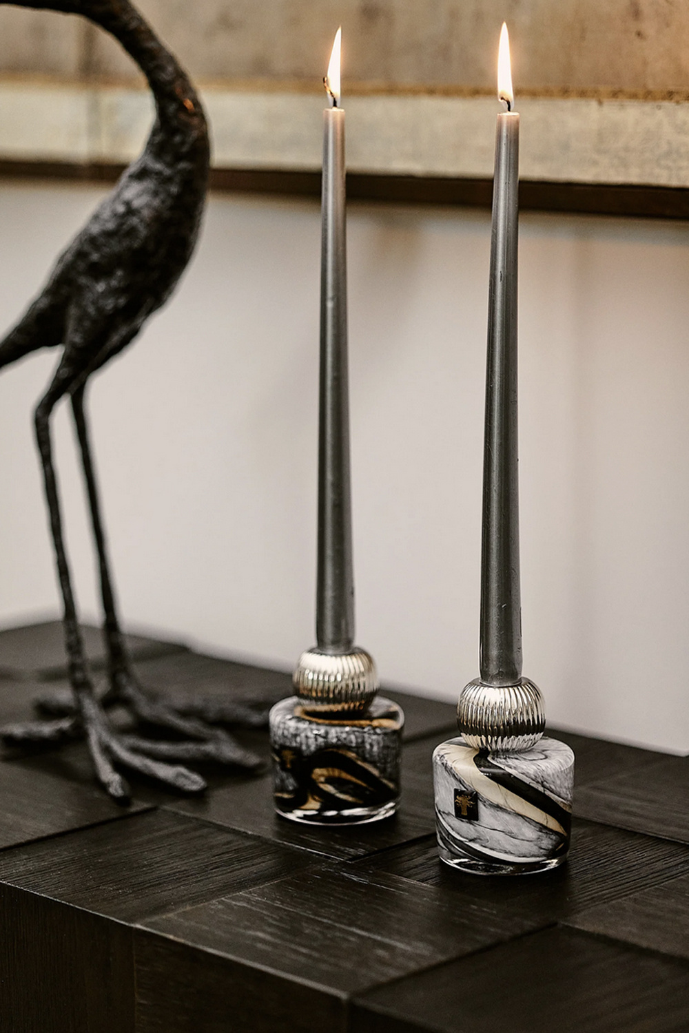 BAOBAB COLLECTION Baobab collection Twins: 2 kandelaars inclusief kaarsen Stones Marble