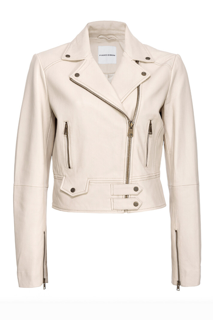 PINKO Pinko Nappa leather tiered biker jacket cream White