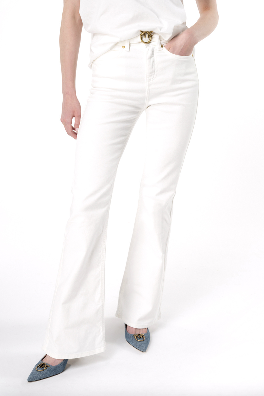 PINKO Pinko jeans including logo belt White