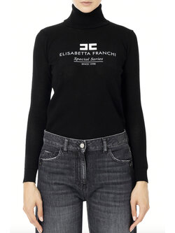 ELISABETTA FRANCHI Elisabetta Franchi turtleneck with white logo with mesh effect Black
