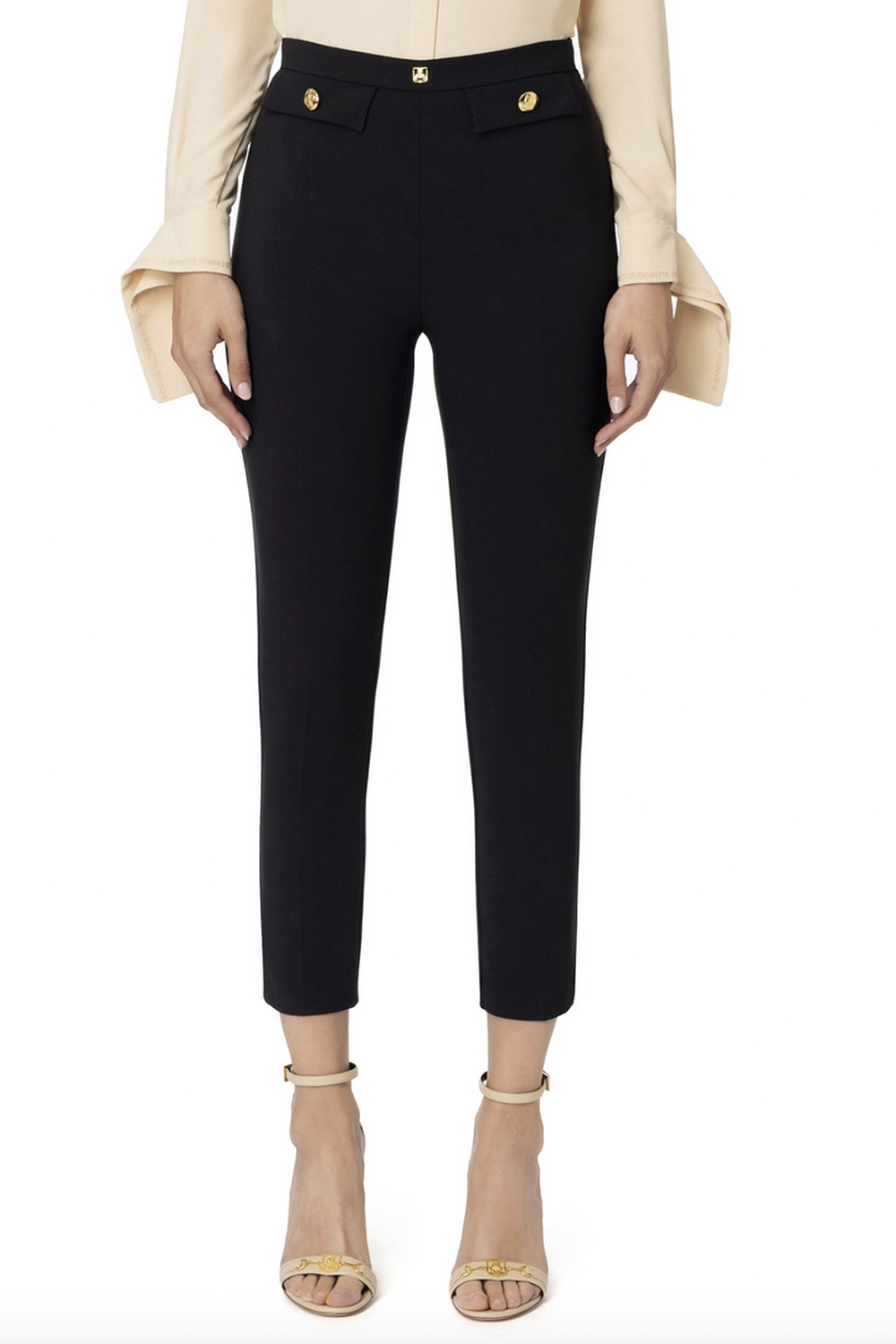 ELISABETTA FRANCHI Elisabetta Franchi pants slim leg with lock waist and gold buttons Black